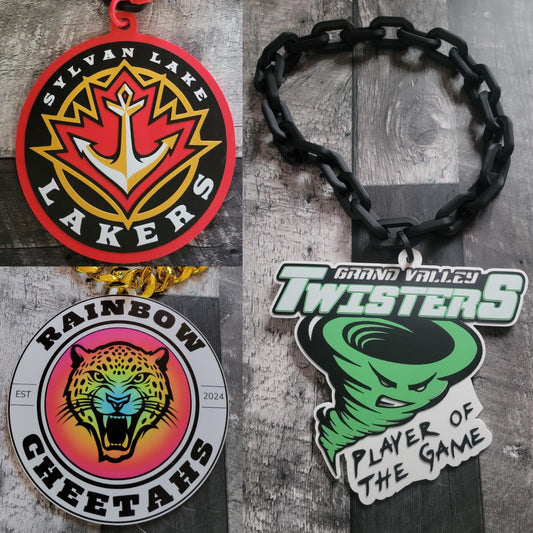 BIG CHAIN Sports logo Necklace, Turn over chain, player of the game, MVP, customizable, large sports necklace,