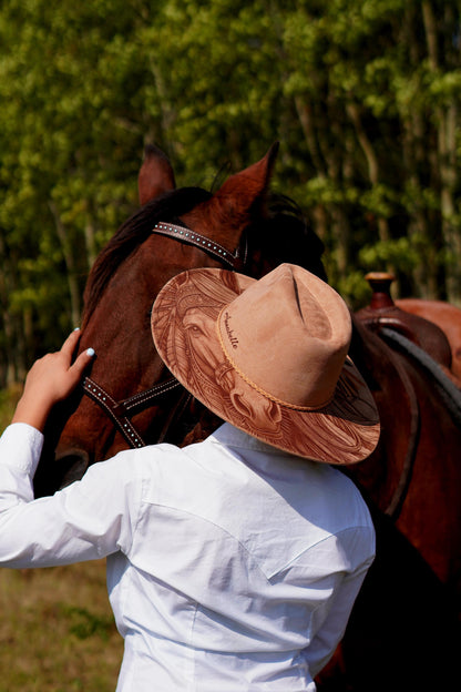 Feather Horse Engraved Cowgirl Hat, Indian Feathers, Rustic Wedding, Horse Cowgirl, Cowgirl Hat