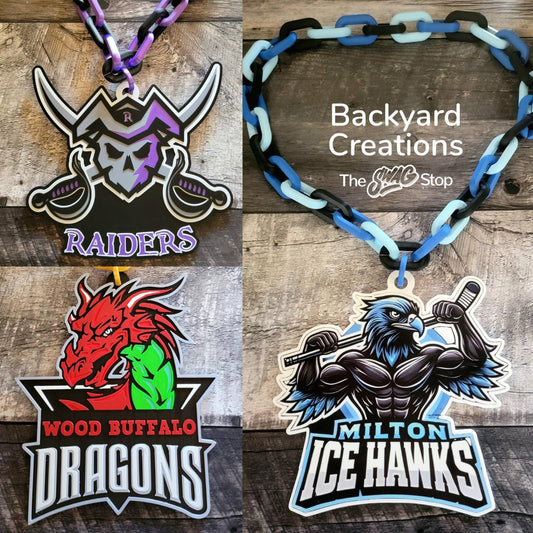 BIG CHAIN Sports logo Necklace, Turn over chain, player of the game, MVP, customizable, large sports necklace,