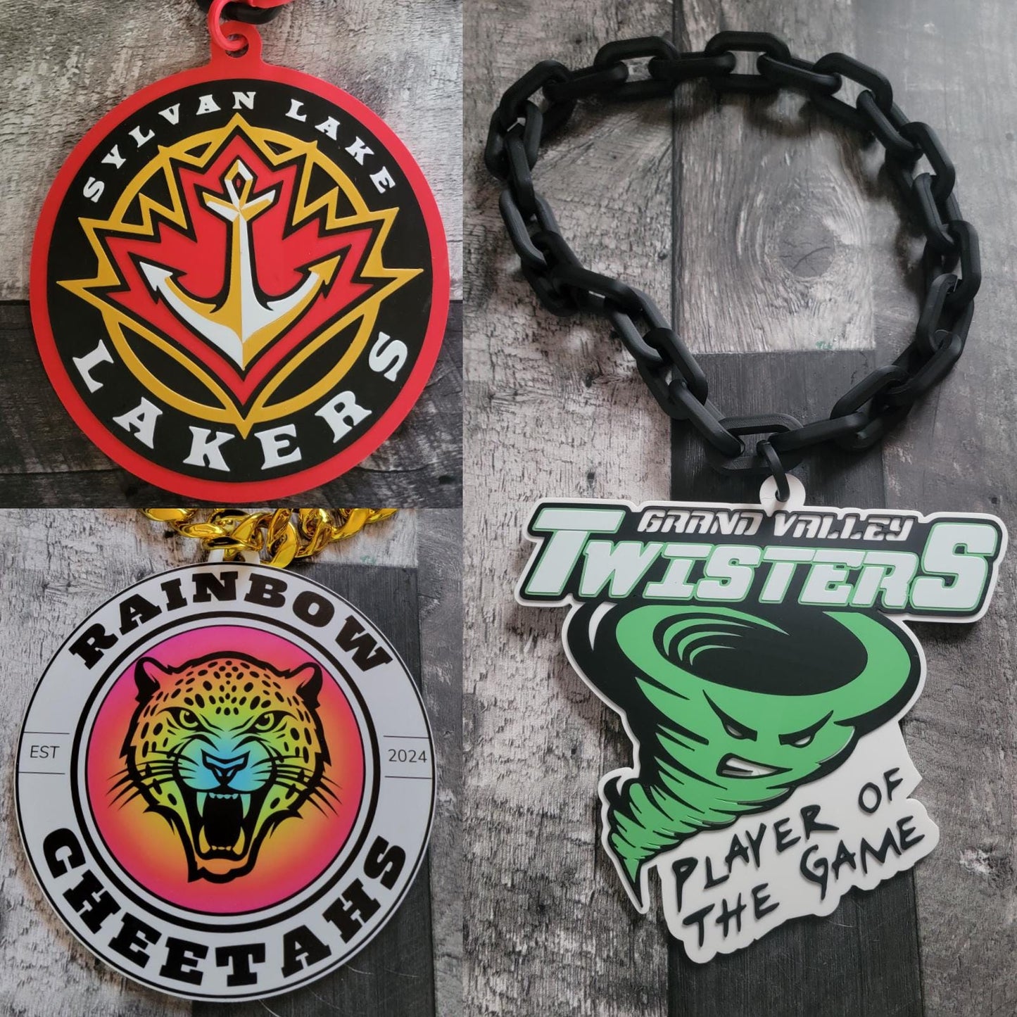 BIG CHAIN Sports logo Necklace, Turn over chain, player of the game, MVP, customizable, large sports necklace,