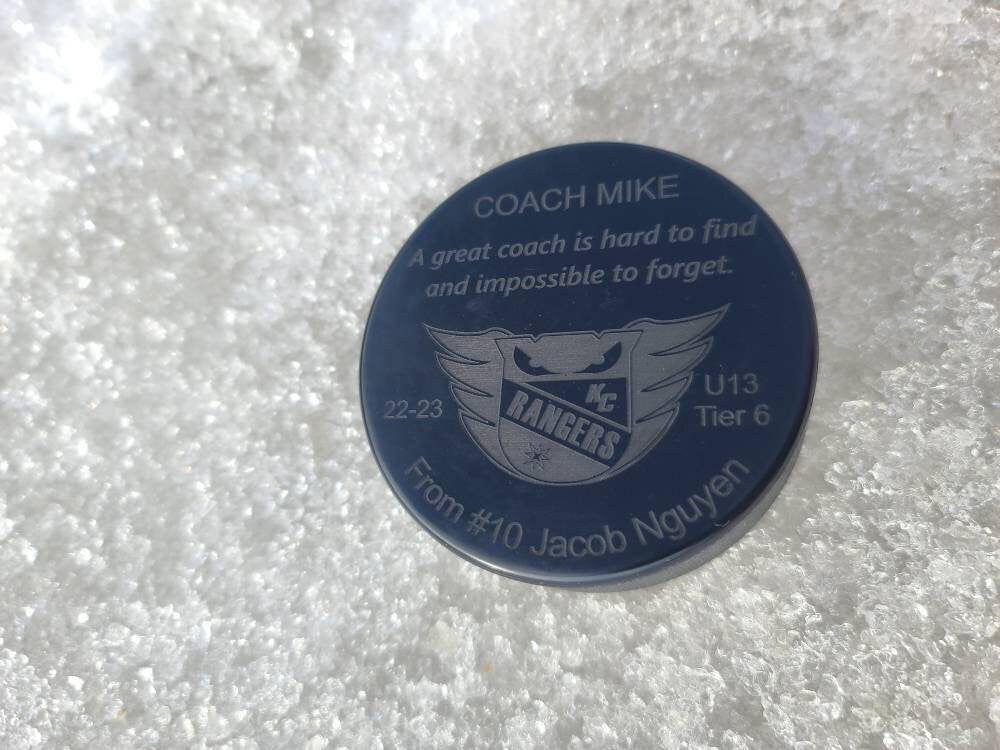 Customizable Engraved Hockey puck for coaches, teams, players